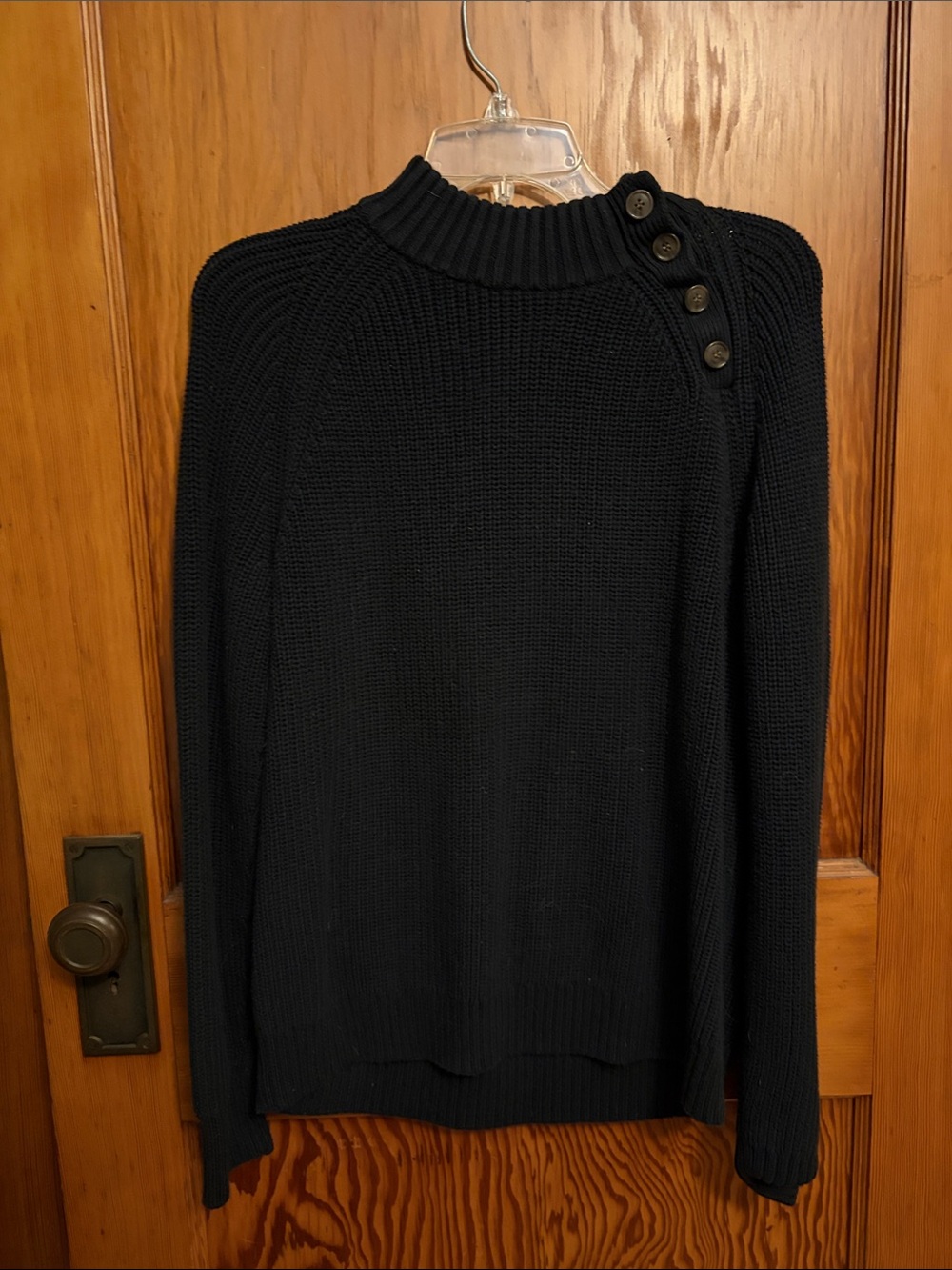J. Crew Black Button-Shoulder Mock Neck Sweater